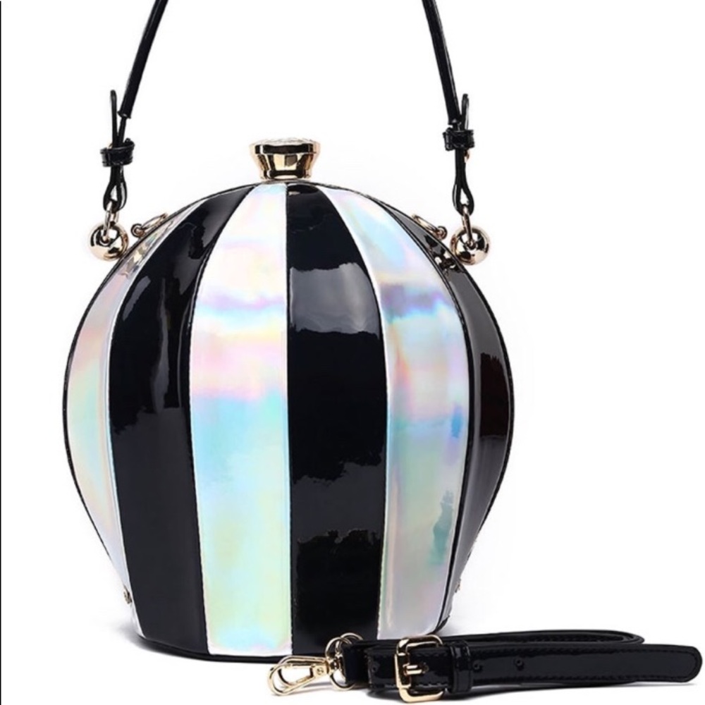 Satchel🦋🎶 Black Patent Multi Striped Frame